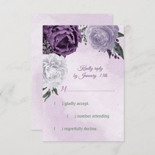 paarse en witte grillenbruiloft RSVP kaartje (Voorkant / Achterkant)