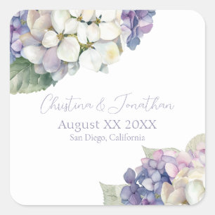 Paarse en witte hortensia bloemen vierkante sticker