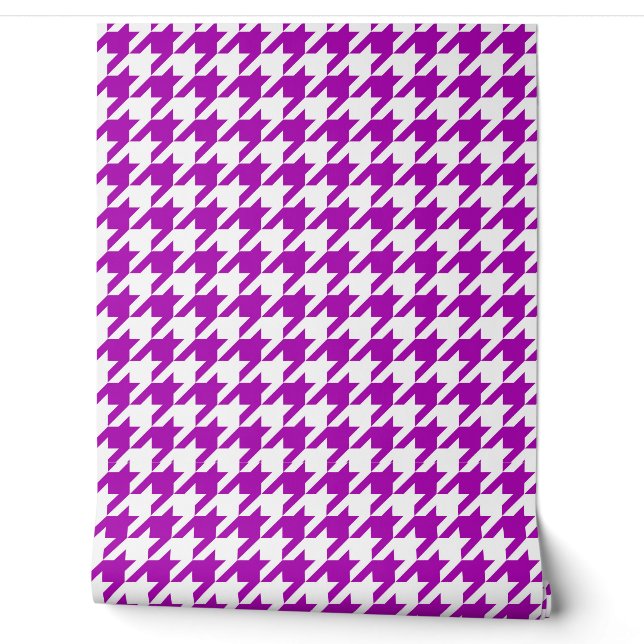 Paarse en Witte Houndstooth Check Behang (Afrollen)