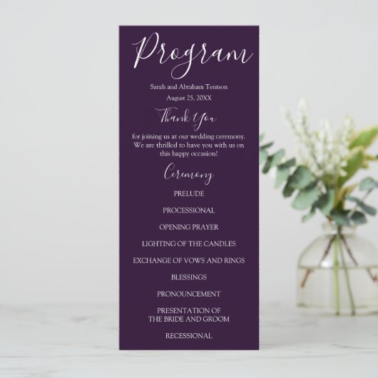 Paarse en Witte Huwelijksprogramma's Menu (Staand voorkant)