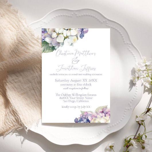 Paarse en witte hydrangeas kaart