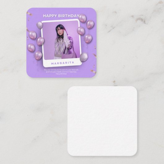 Paarse en witte illustratieve Happy Birthday Insta Informatiekaartje (Voorkant / Achterkant)