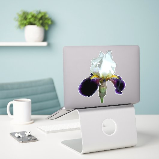 Paarse en Witte Iris Aangepaste Sticker (Laptop op bureau)