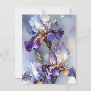 Paarse en witte iris bij Waterverven Feestdagenkaart