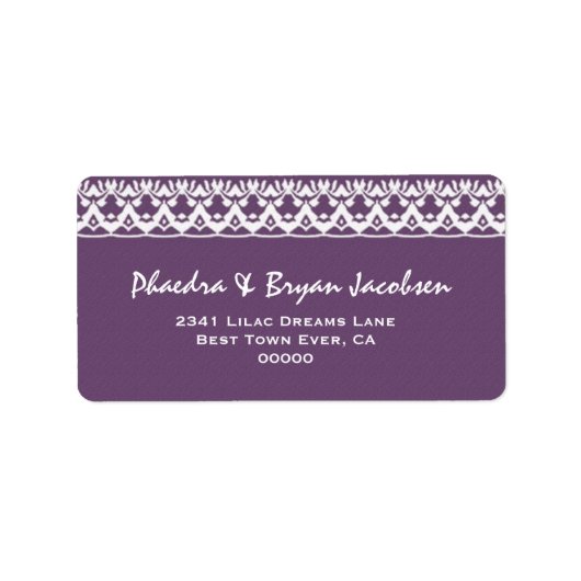 Paarse en witte kanten bruiloft G473 Etiket (Voorkant)