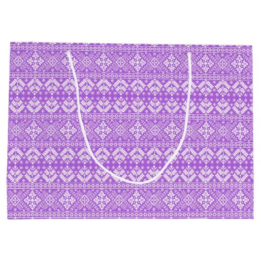 Paarse en witte kerstbeurs Isle Pattern Groot Cadeauzakje (Achterkant)