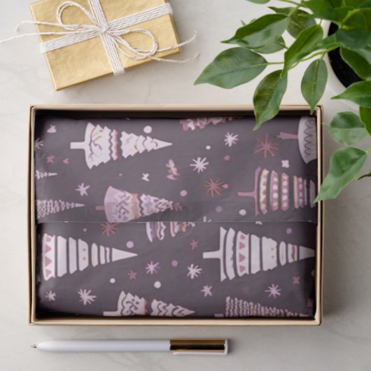 Paarse en witte kerstbomen tissuepapier (Geschenk)