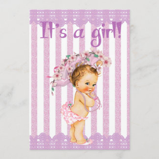Paarse en witte kleine prinses Baby shower uitnodi Kaart