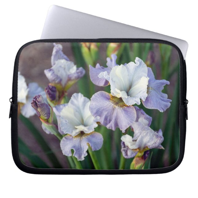 Paarse en witte lente-Iris Laptop Sleeve (Voorkant)