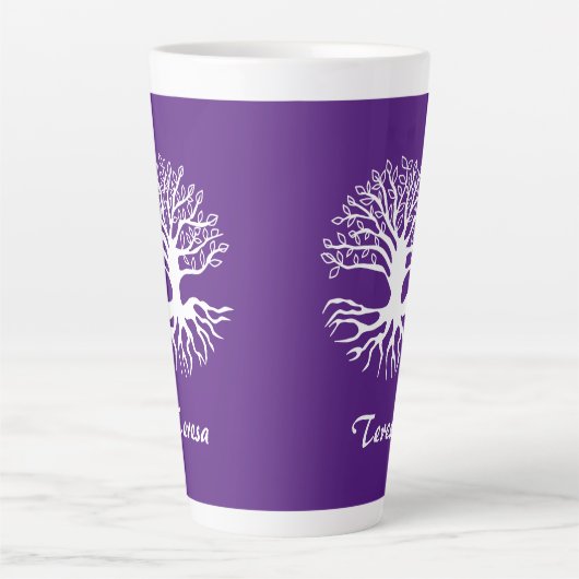 Paarse en witte levensboom latte mok (Voorkant)