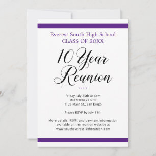Paarse en witte minimalistische 10 jaar klasse reü kaart