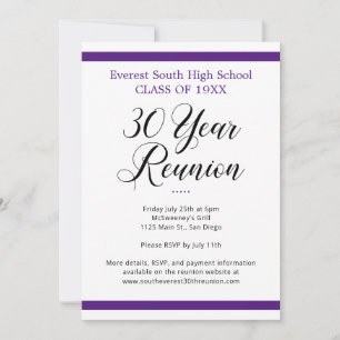 Paarse en witte minimalistische 30 jaar klasse reü kaart