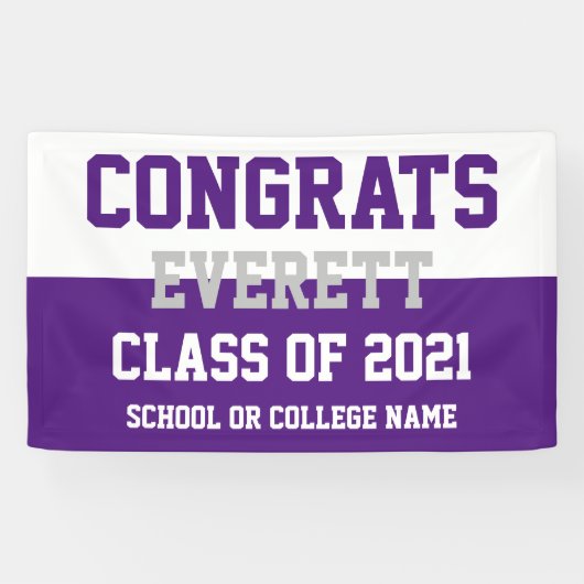 Paarse en Witte Minimalistische GraduPartij Spandoek (Horizontaal)