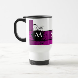 Paarse en witte monogrammen reisbeker