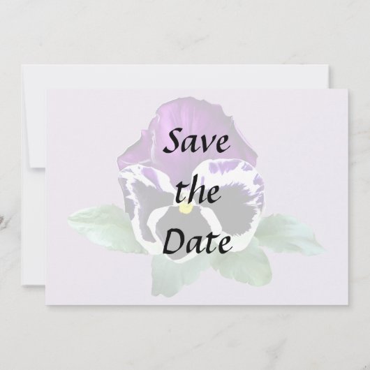 Paarse en witte Pansy Save The Date (Achterkant)