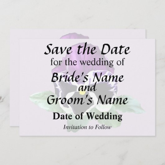 Paarse en witte Pansy Save The Date (Voorkant / Achterkant)