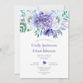 Paarse en witte pioenen bloemenbruiloft kaart (Voorkant)