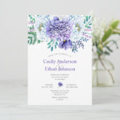 Paarse en witte pioenen bloemenbruiloft kaart (Staand voorkant)