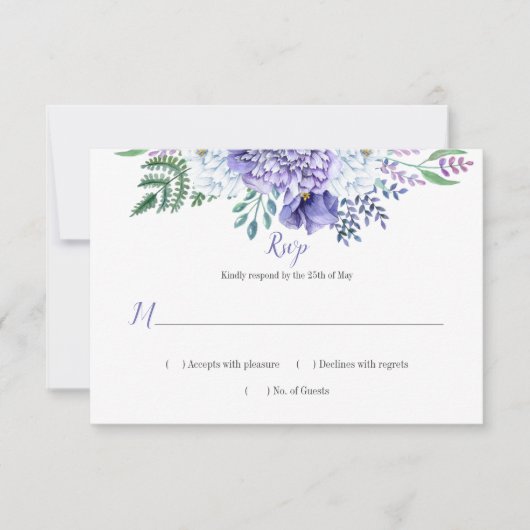 Paarse en witte pioenen papaver groen RSVP (Voorkant)