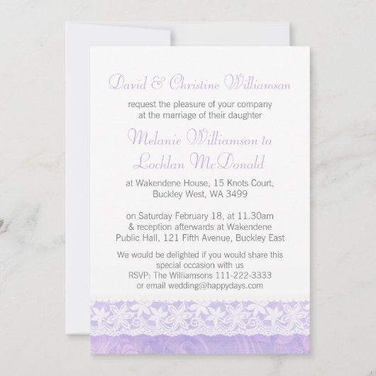 Paarse en witte plek officiële trouwuitnodiging kaart (Achterkant)
