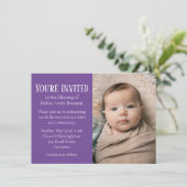 Paarse en witte Polka-dot Foto Baby Blessing Inv Kaart (Staand voorkant)