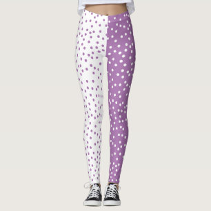 Paarse en witte pooldots kleurenblok leggings