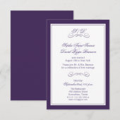Paarse en witte rand avond bruiloft receptie kaart (Voorkant / Achterkant)