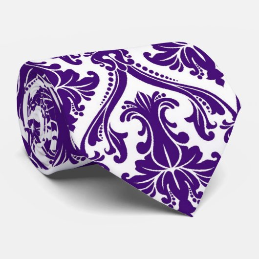 Paarse en witte retro damast patroonschaduw stropdas (Opgerold)