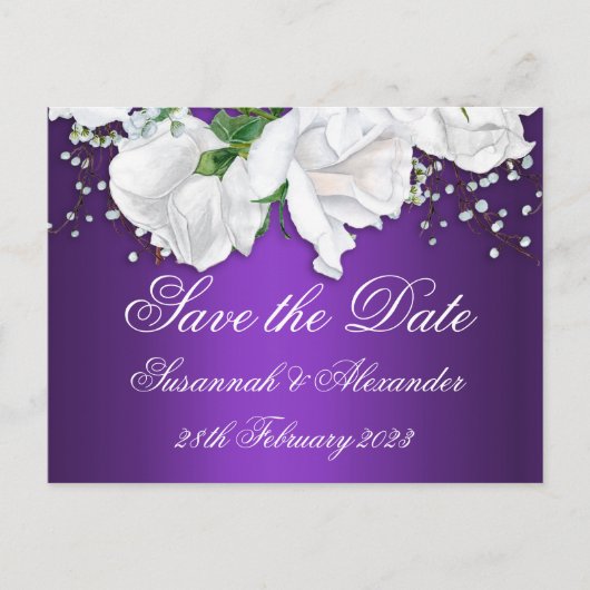 Paarse en witte rozen Sla de datum op Aankondigingskaart (Voorkant)