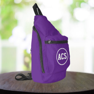 Paarse en witte schoolkleuren en letters sling bag