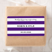 Paarse en witte streep bruiloft water flesetiket etiket (Insitu)