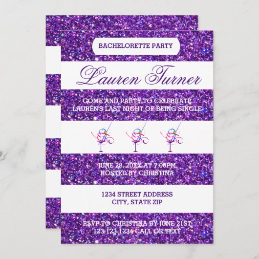 Paarse en witte strepen - Bachelorette-uitnodiging Kaart (Voorkant / Achterkant)