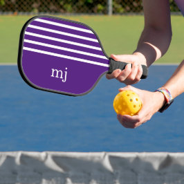 Paarse en witte strepen met monogram pickleball paddle