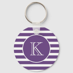 Paarse en witte strepen met monogram Sleutelhanger