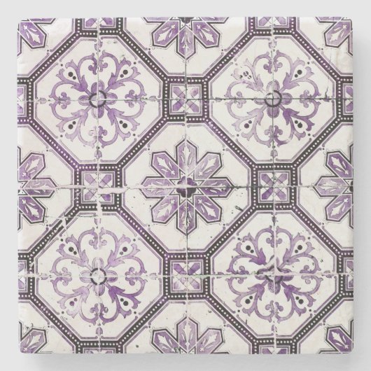 Paarse en witte  tegel stenen onderzetter (Voorkant)