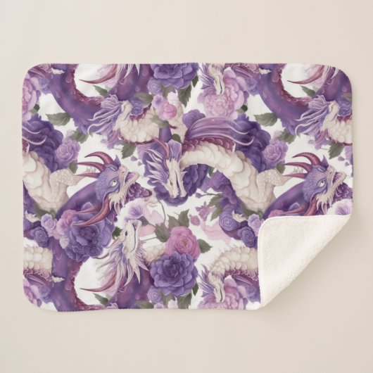 Paarse en witte tekeningen en Rozen Sherpa Deken (Voorkant (horizontaal))