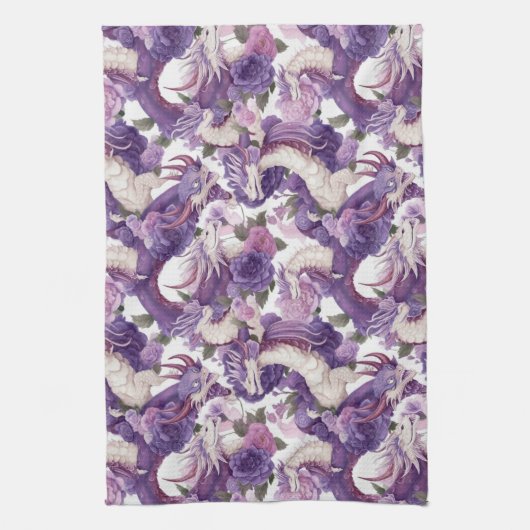 Paarse en witte tekeningen en Rozen Theedoek (Verticaal)