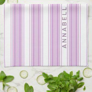 Paarse en witte verticale strepen aangepaste naam theedoek