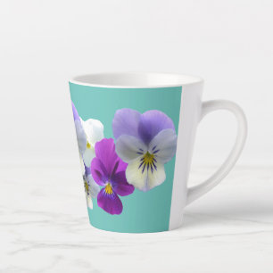 Paarse en witte violen Licht turquoise Latte Mok