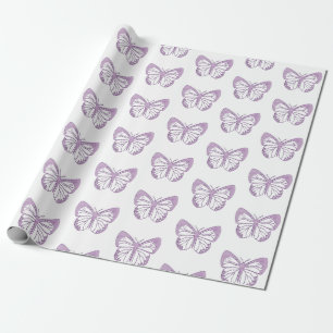  Paarse en Witte Vlinder Gift Wrap Cadeaupapier