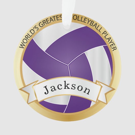 Paarse en witte volleybal 5 | DIY-naam Ornament (voorkant)