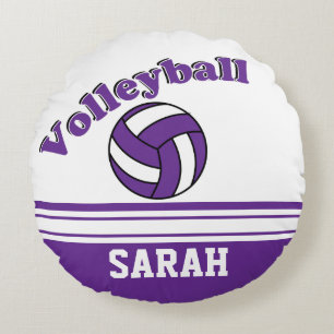 Paarse en witte volleybal DIY-naam Rond Kussen