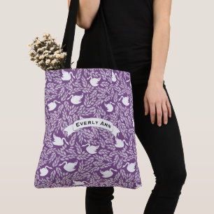 Paarse en witte zwenkplaat tote bag