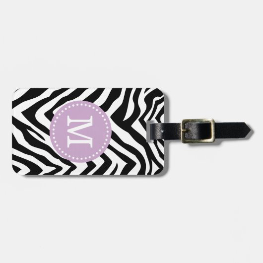 Paarse en Zebra Print Custom Monogram Bagagelabel (Voorkant horizontaal)