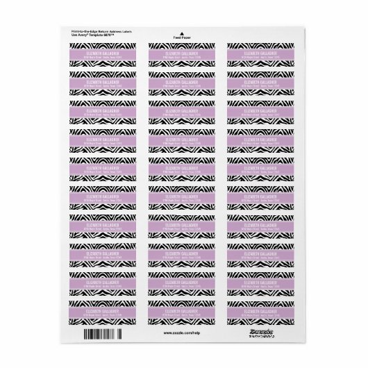 Paarse en Zebra Print Retouradres Etiket (Full Sheet)
