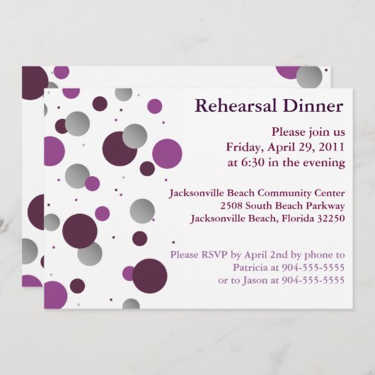 Paarse en zilverdot repetitie Inwendige uitnodigin Kaart (Voorkant / Achterkant)