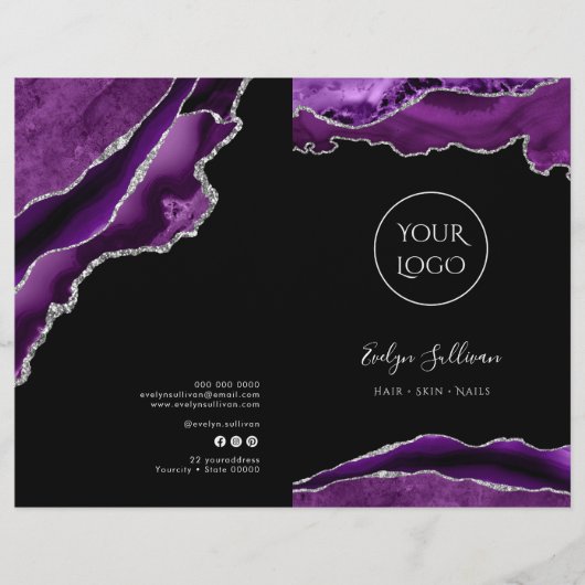 paarse en zilveren agaat service menubrochure (Voorkant)