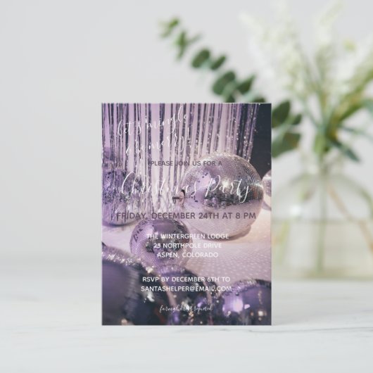 Paarse en Zilveren Baubles kerstfeest Invitati Briefkaart (Staand voorkant)