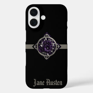 Paarse en zilveren bloemen in gotisch Lijst iPhone 16 Hoesje