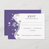 Paarse en Zilveren Bloemen Swirls RSVP (Voorkant / Achterkant)